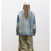 Unisex Jacket Retro Washed Stand Collar Denim Jacket Men's and Women's Denim Coat